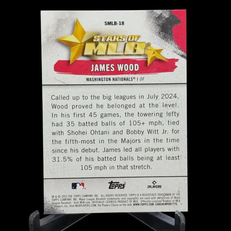 James Wood Stars Of MLB Foil Rookie 2025 Topps Series 1 Card #SMLB-18 Washington Nationals