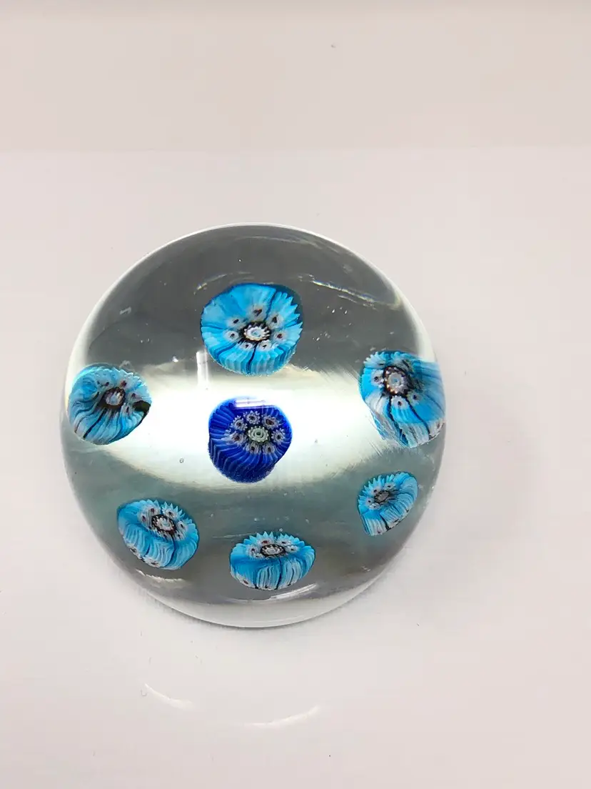 Murano ALT Blue 7-Cane Millefiori Paperweight