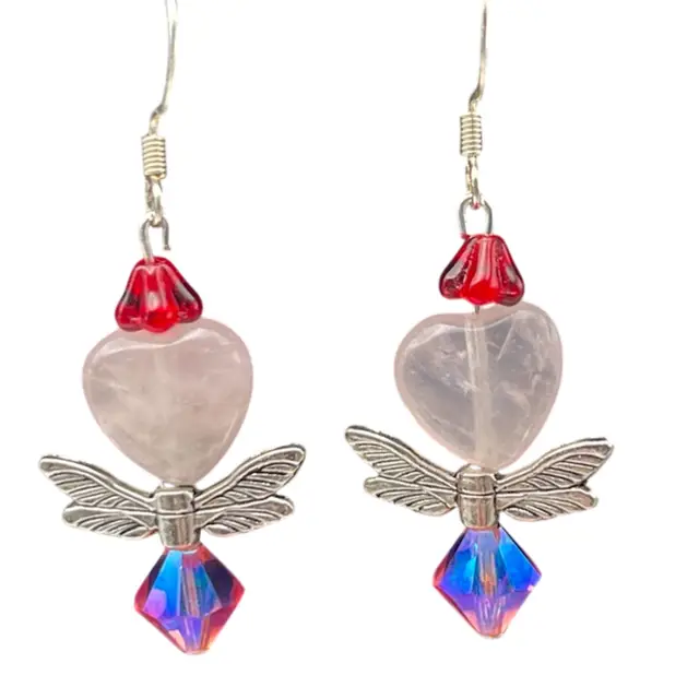 Pink Quartz Heart Earrings