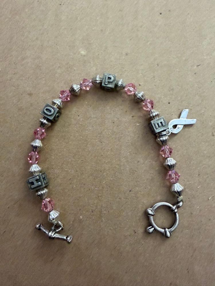 Breast Care Awareness Bracelet Pink And Silver Tone