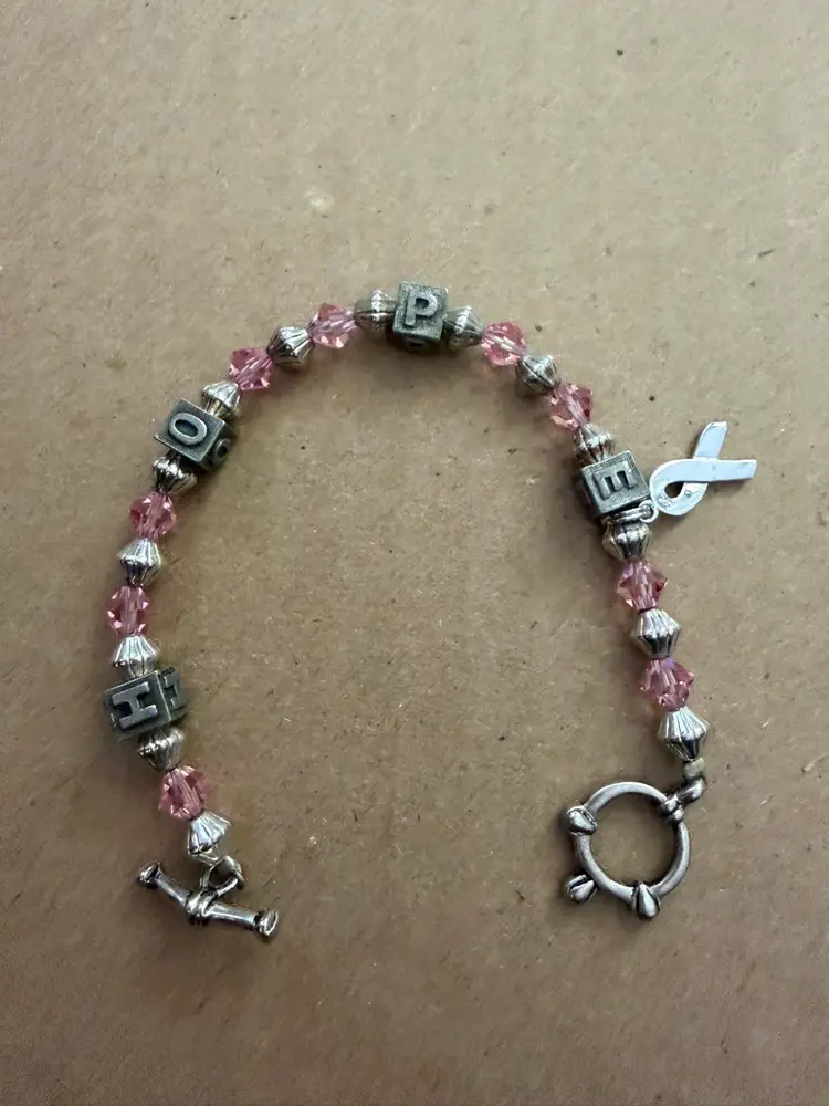 Breast Care Awareness Bracelet Pink And Silver Tone