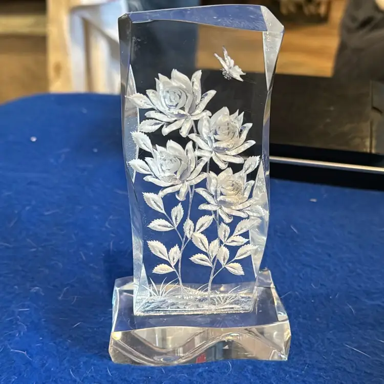 Lucite Etched Rose & Butterfly