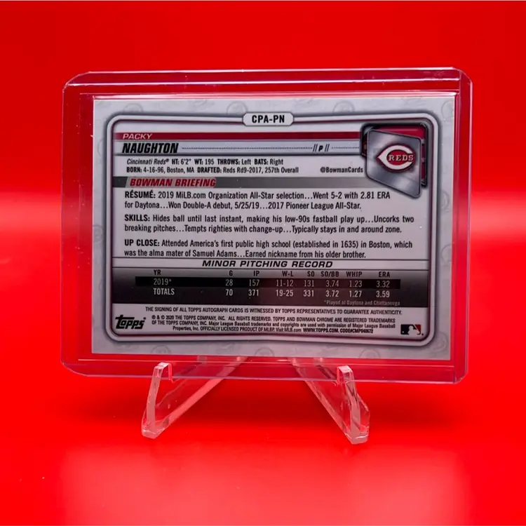 Packy Naughton 2020 Bowman Chrome 1st Bowman Auto Cincinnati Reds