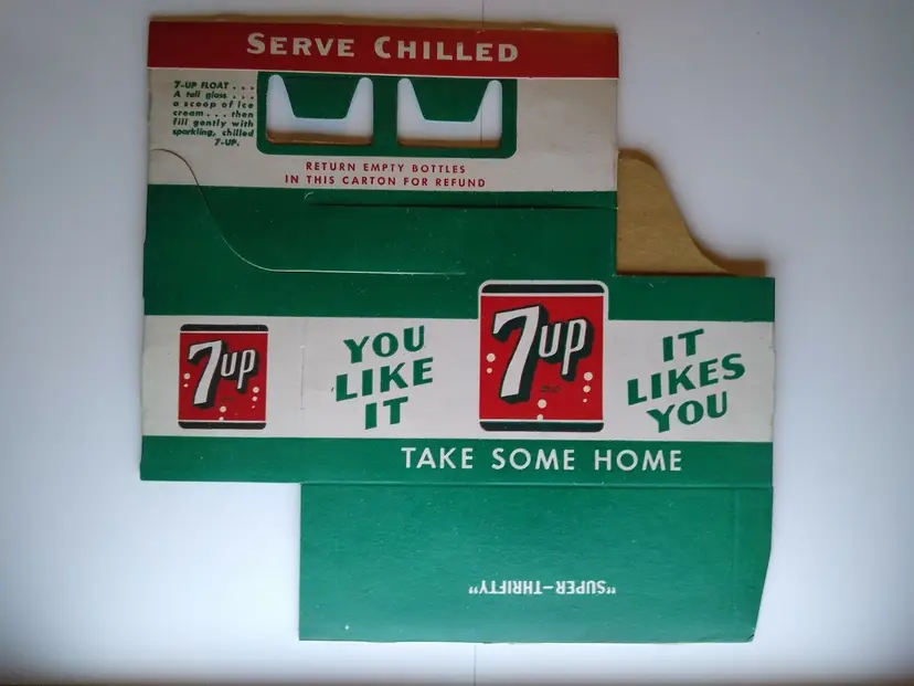 7-Up Soda Original 6 Pack Cardboard Bottle Carton Pepsi Cola 1960 Carrier Caddy