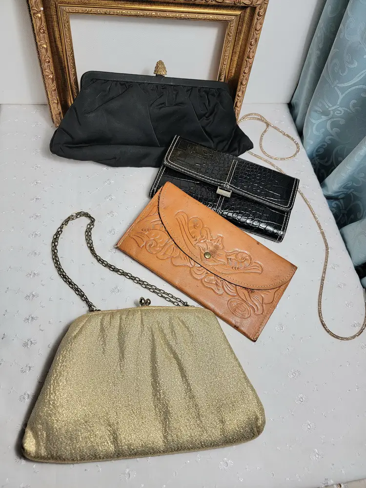 Bundle of vintage clutch purses and Liz Claiborne wallet