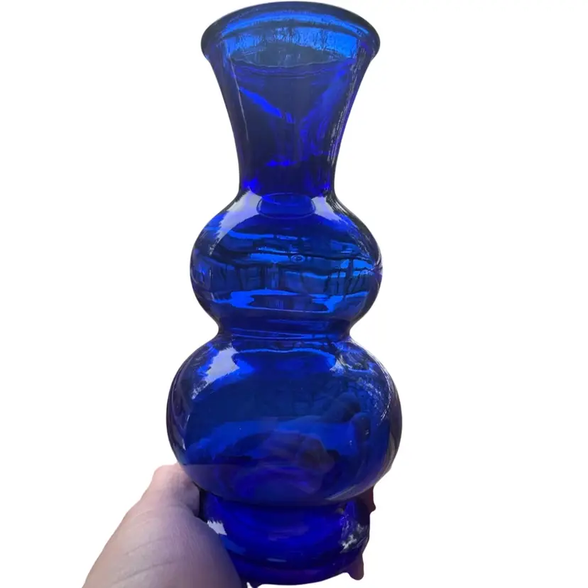 Cobalt Blue Glass Double Bubble Vase 6.25”Tx2.75”-3”D