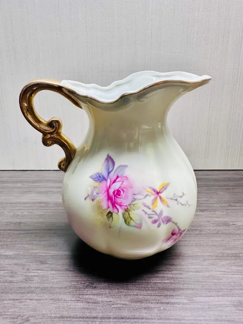 Vintage Lefton China Heritage Rose Pitcher Gold Toned Accentsr Made in Japan