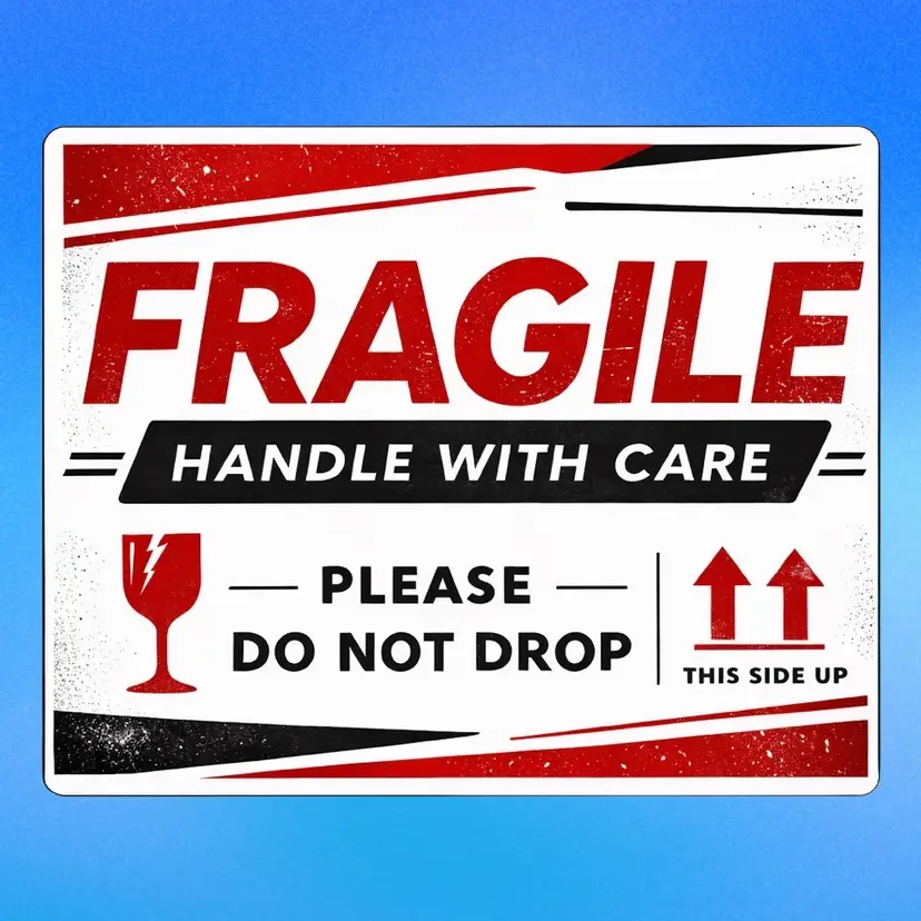 50 Pack - 3” X 2” Fragile Stickers/ Rustic Designs - Gloss Finish