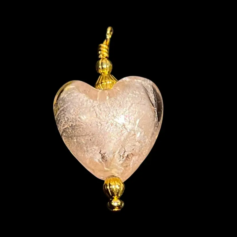 Small Art Glass Heart Wire Wrap Rose Bead Pendant | .75”