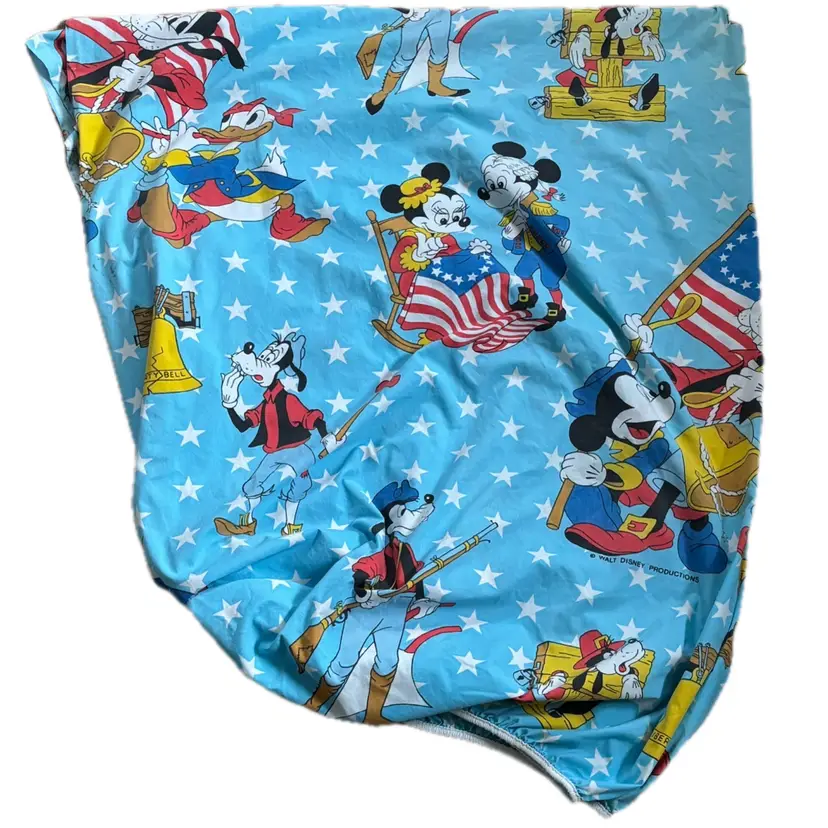 Vintage Wamsutta Mickey Mouse Bicentennial Full Fitted Sheet Cutter Fabric USA