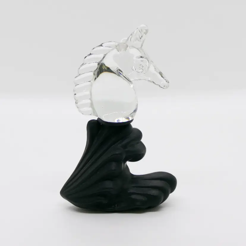 Vintage Glass Unicorn Head Clear Black Figurine Sculpture RARE 1980