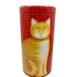 1987 Hallmark Red Cat Decorative Tin Cylindrical Container 7.5”