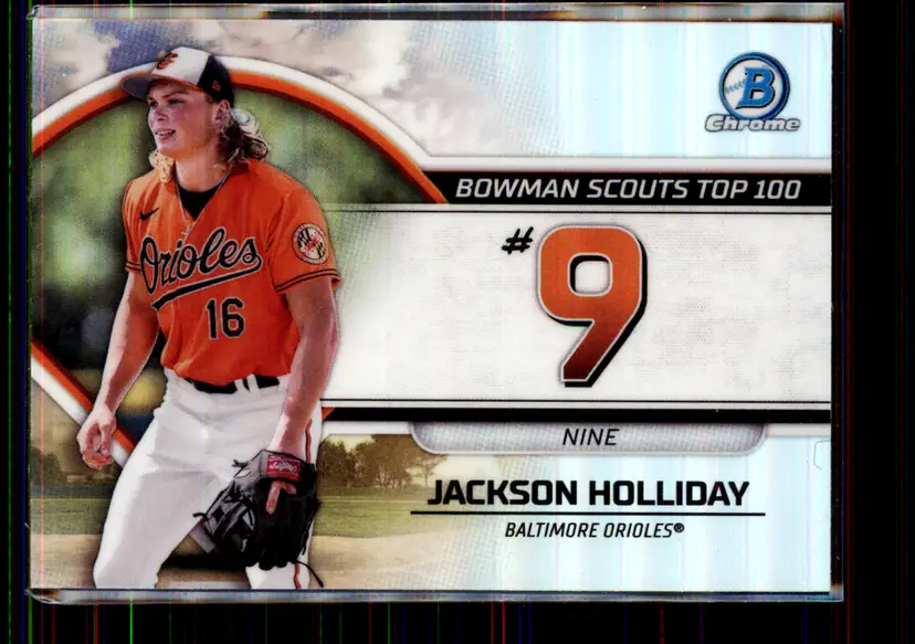 Jackson Holliday 2023 Bowman Chrome Bowman Scouts Top 100 #BTP-9 - Baltimore Orioles - (147-375)