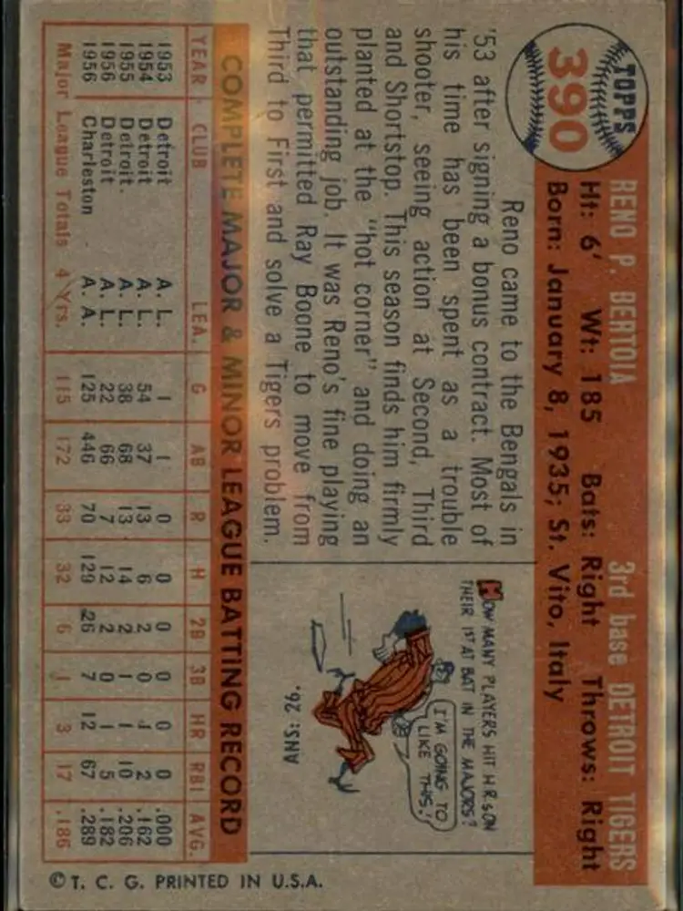 1957 Topps #390 Reno Bertoia - ( pk1 ) - Detroit Tigers