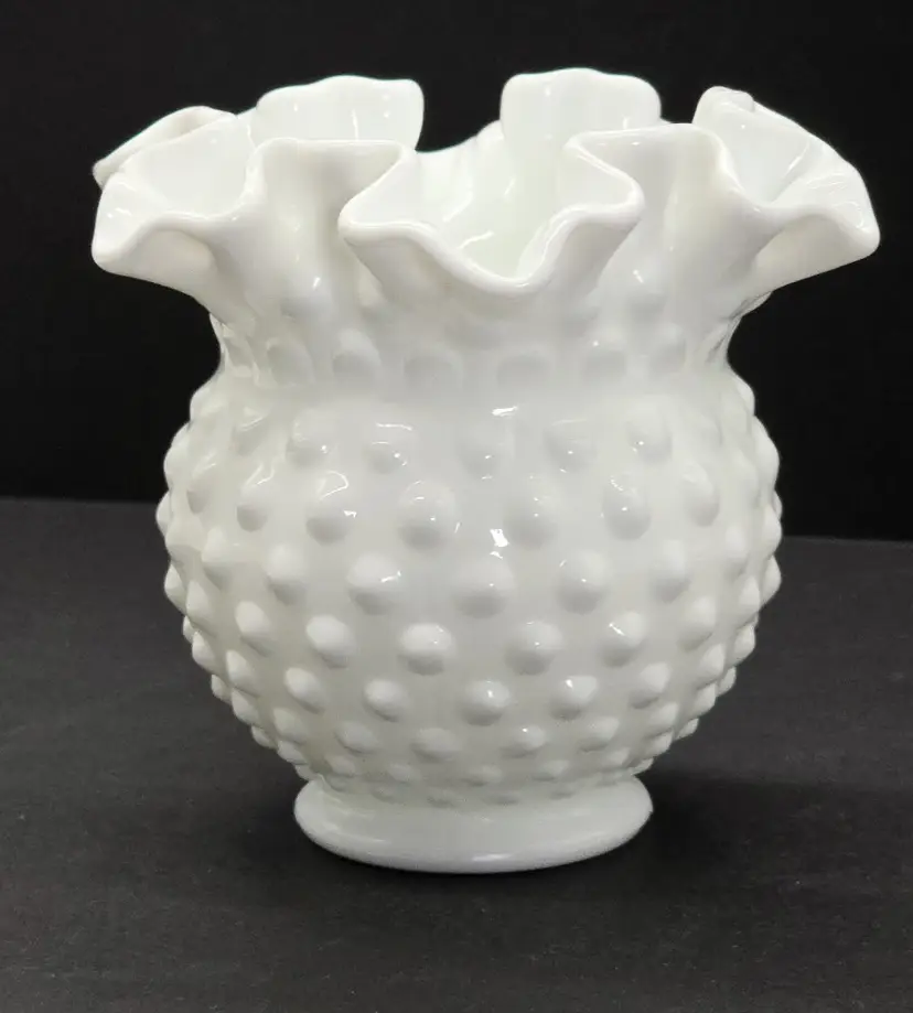 Fenton White Milk Glass Hobnail Rose Bowl Vase