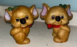 Vintage HTF Lefton Set of 2 Ceramic Christmas Koala Bear Figurines Taiwan 3 in