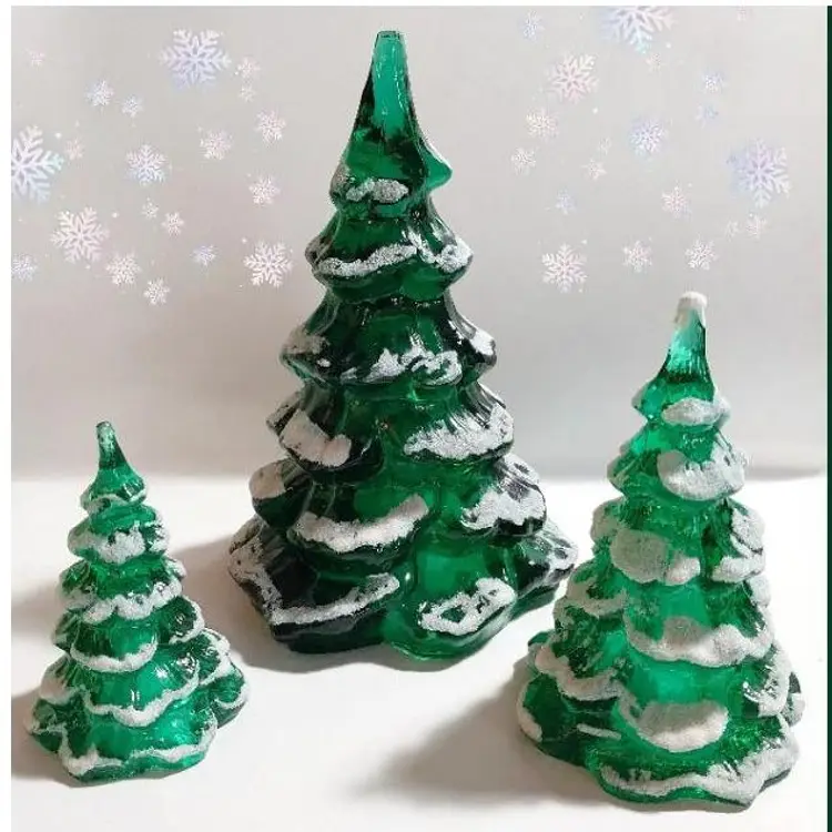 2004 VERY RARE, FENTON/GOEBEL, FOREST GREEN, SNOW FLOCKED TREES (originally for the also very rare, Hummel Winter Days Collector's Set!!)