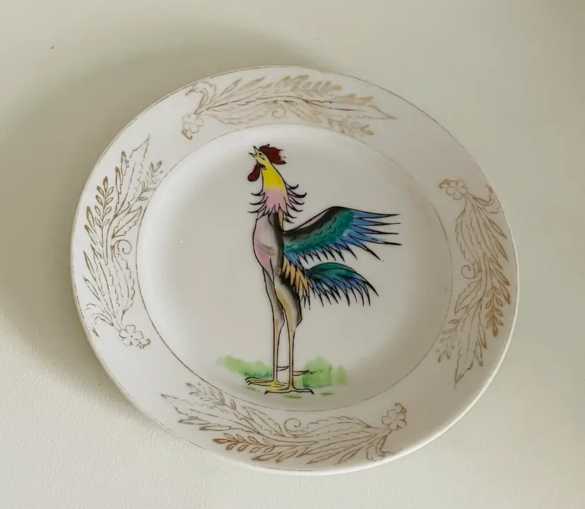 Rossetti Chicago Rooster Hand Painted Plate Occupied Japan 6.25"