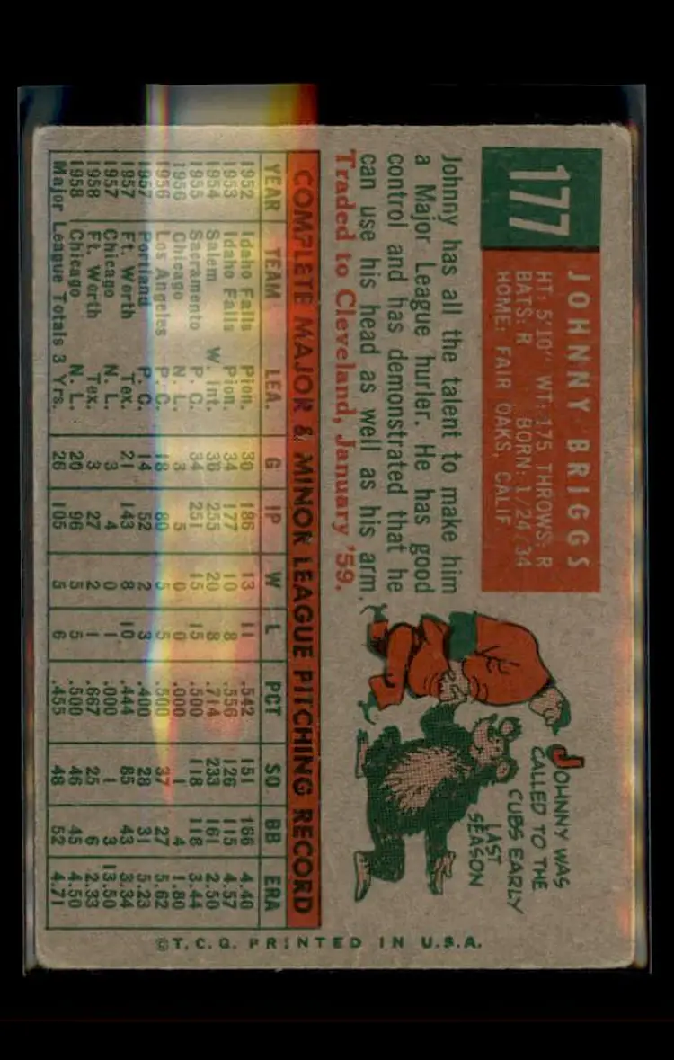 1959 Topps #177 Johnny Briggs - (pk4) - Chicago Cubs