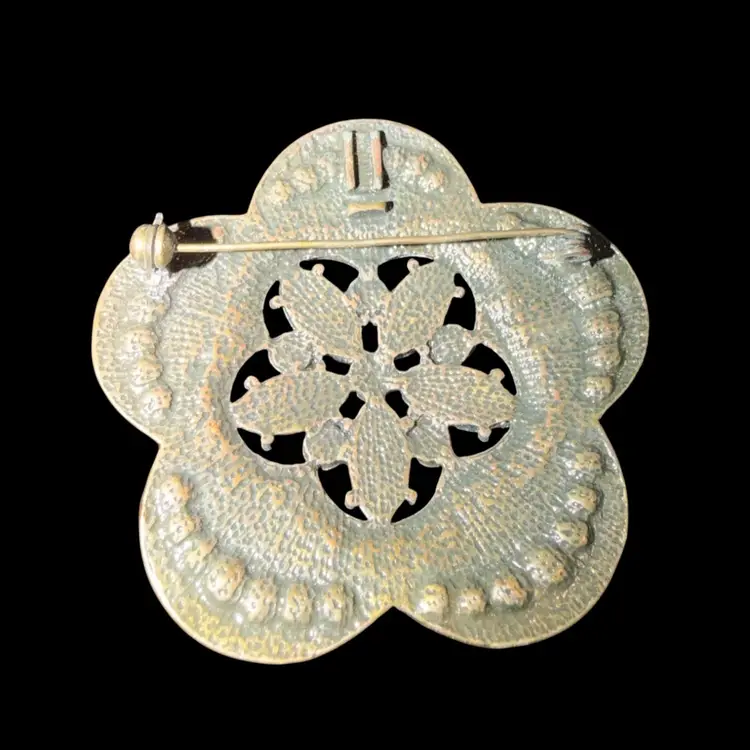 MCM Green Enamel Amber Rhinestones Pin Brooch