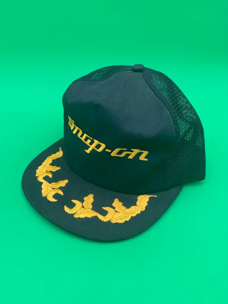 Snap-On Adjustable Black w/ Scrambled Egg Pattern Mesh Back Snapback Hat - VTG