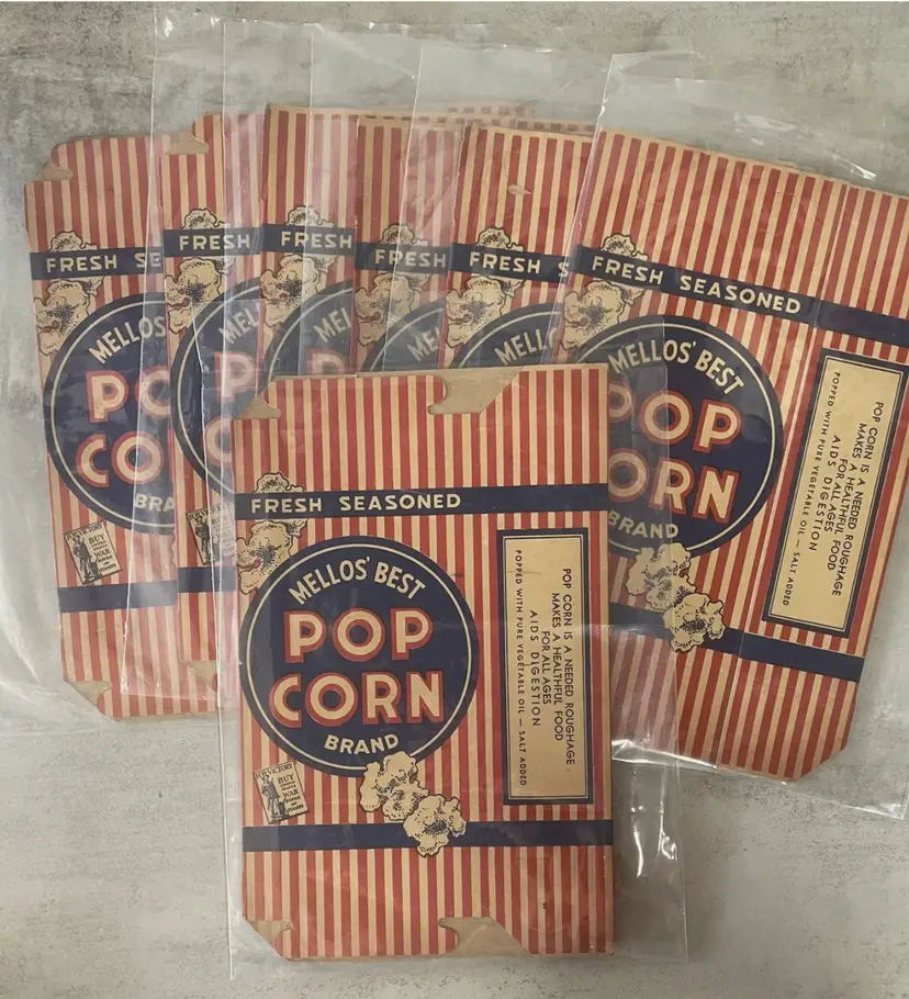 Vintage Mello’s Best Popcorn Boxes Lot of 7 NOS Concession Boxes