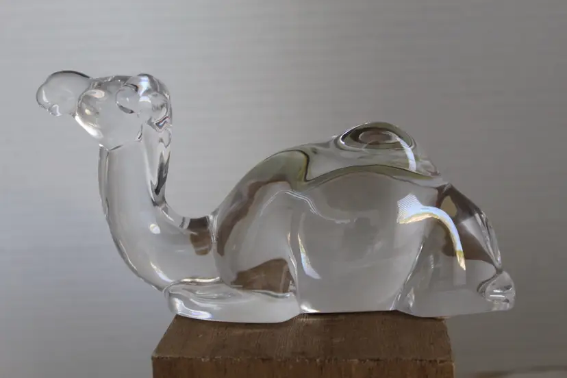 Vintage Baccarat Crystal Laying Nativity Camel Figurine Marked w sticker 7”X3.5”