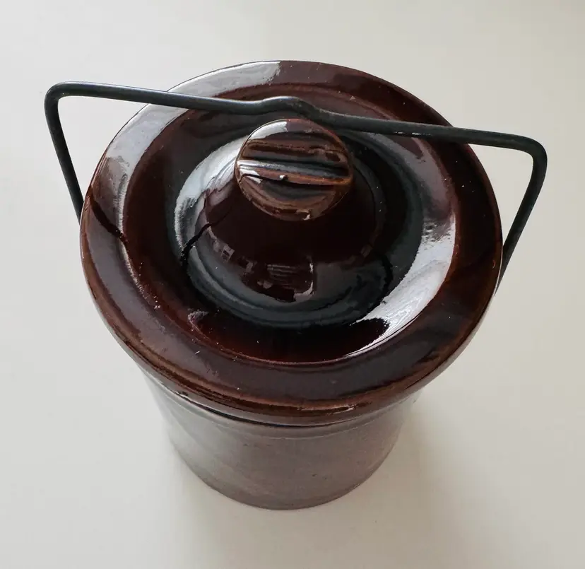 Vintage Mustard Crock Dark Brown Glaze