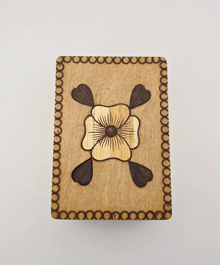 Hidden Compartment Pyrography Floral Carved Wooden Box