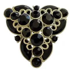 Vintage White Metal With Black Faceted Rhinestones 2” Brooch/pendant