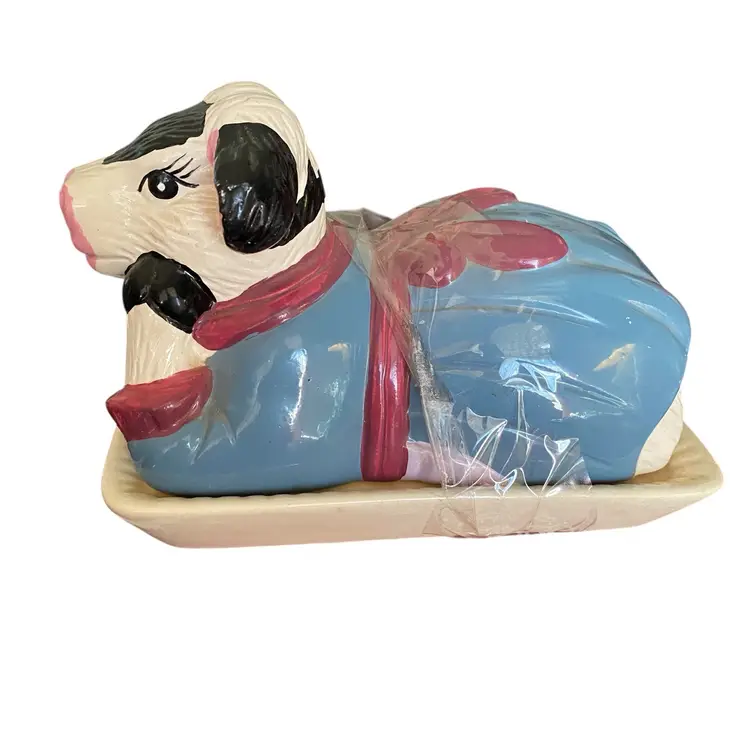 1990s Ceramic Cow Butter Dish