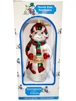 Vintage Blown Mercury Glass Snowman Christmas Ornament 5.5" Gone Sleddin