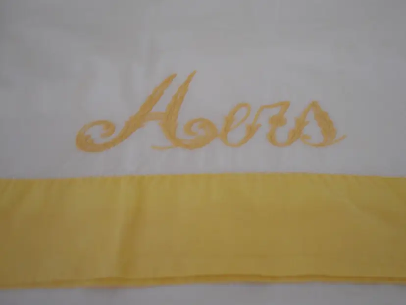 Vintage Yellow White embroidered HERS standard pillowcase - Estate Find #1