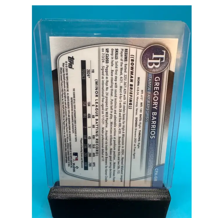 Gregory Barrios 1st Bowman Chrome Auto Tampa Bay Rays