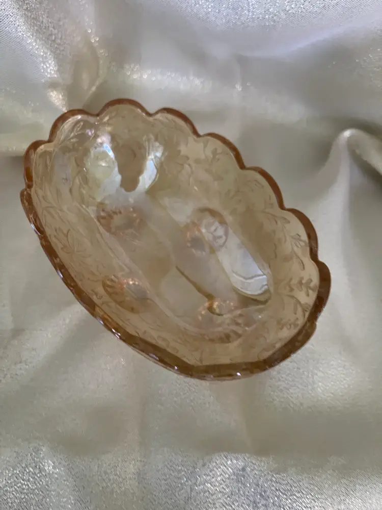 Vintage Jeannette Floragold Iridescent Footed Candy Dish