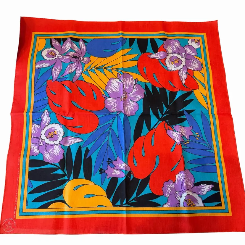 Vintage Tropical Scarf Hankie Made In uSA Springs Ind.