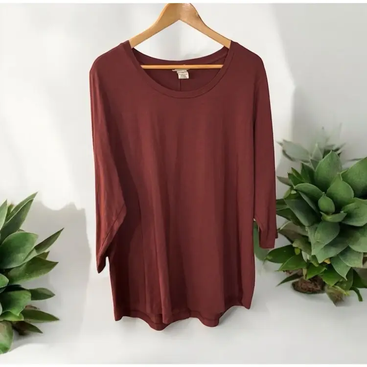 041 DULUTH TRADING CO. 2XL Women's Brown Top Pima cotton & modal blend flowy top