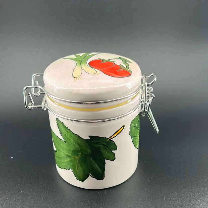 Ceramic food, storage canister, latching lid
