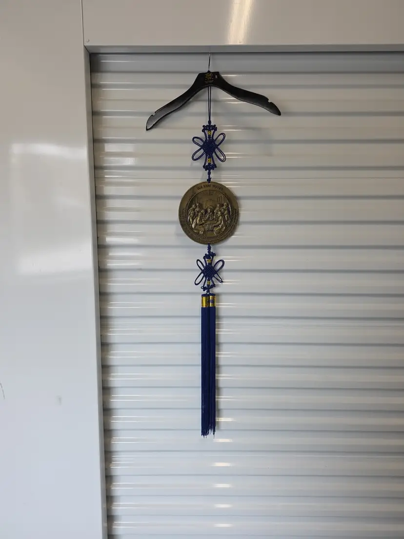 Chinese Knot Tassel Wall Hanging w/ Last Supper Relief Plaque 42”