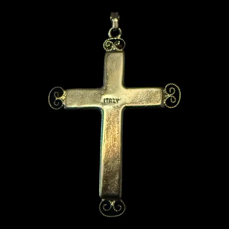 Micro Mosaic Flower Cross Pendant 2.25”