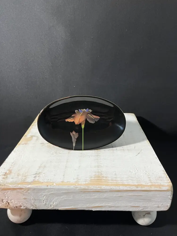Black Otagiri Japan Golden Iris Soap/Trinket Dish