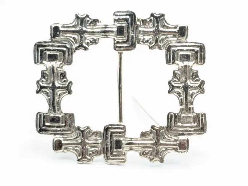 Silver Tone Geometric Modernist Brooch Pin/ Belt Buckle Jewelry