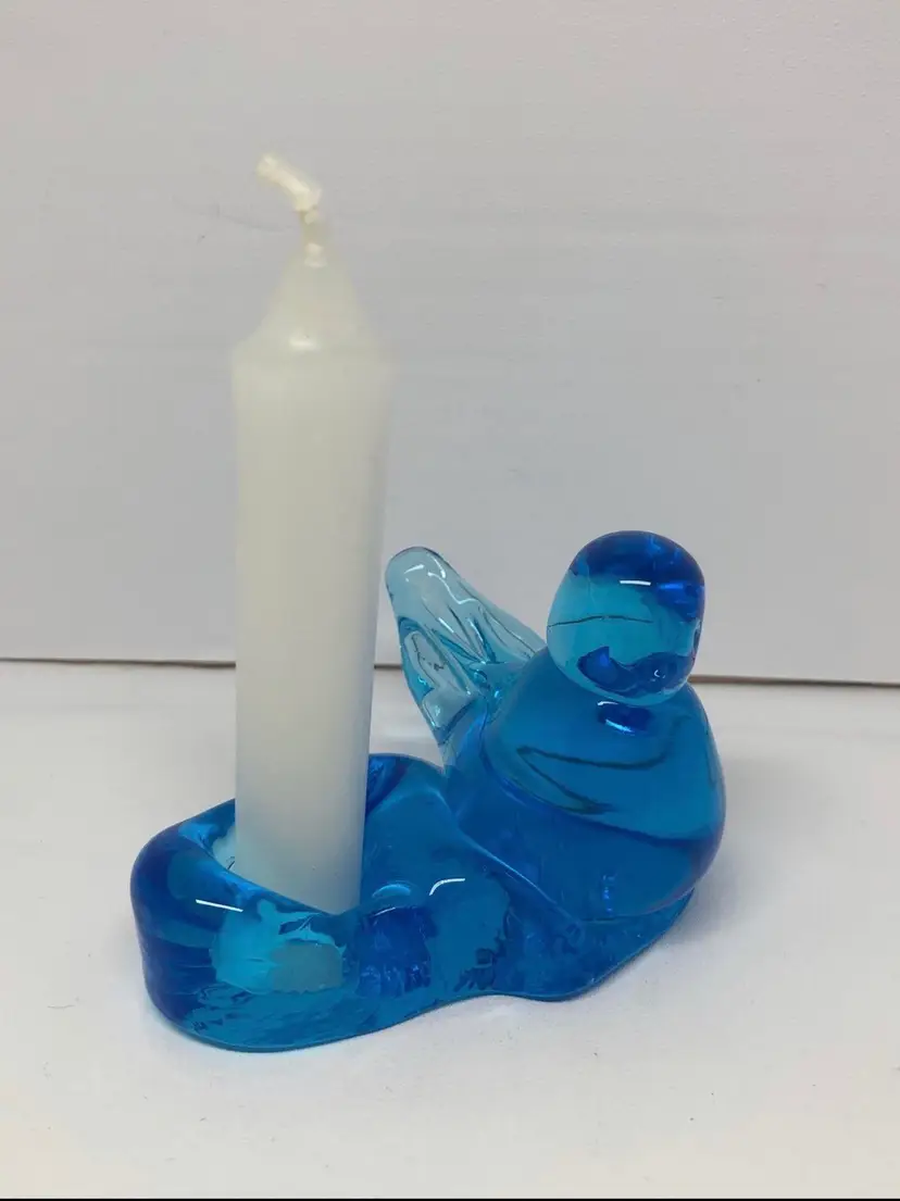 Glass Bluebird of Happiness Signed Ron Ray Candle Holder