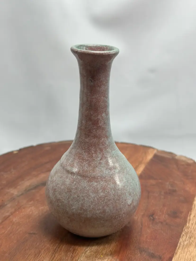 Redware Pottery Bud Vase Signed Ombré Glaze