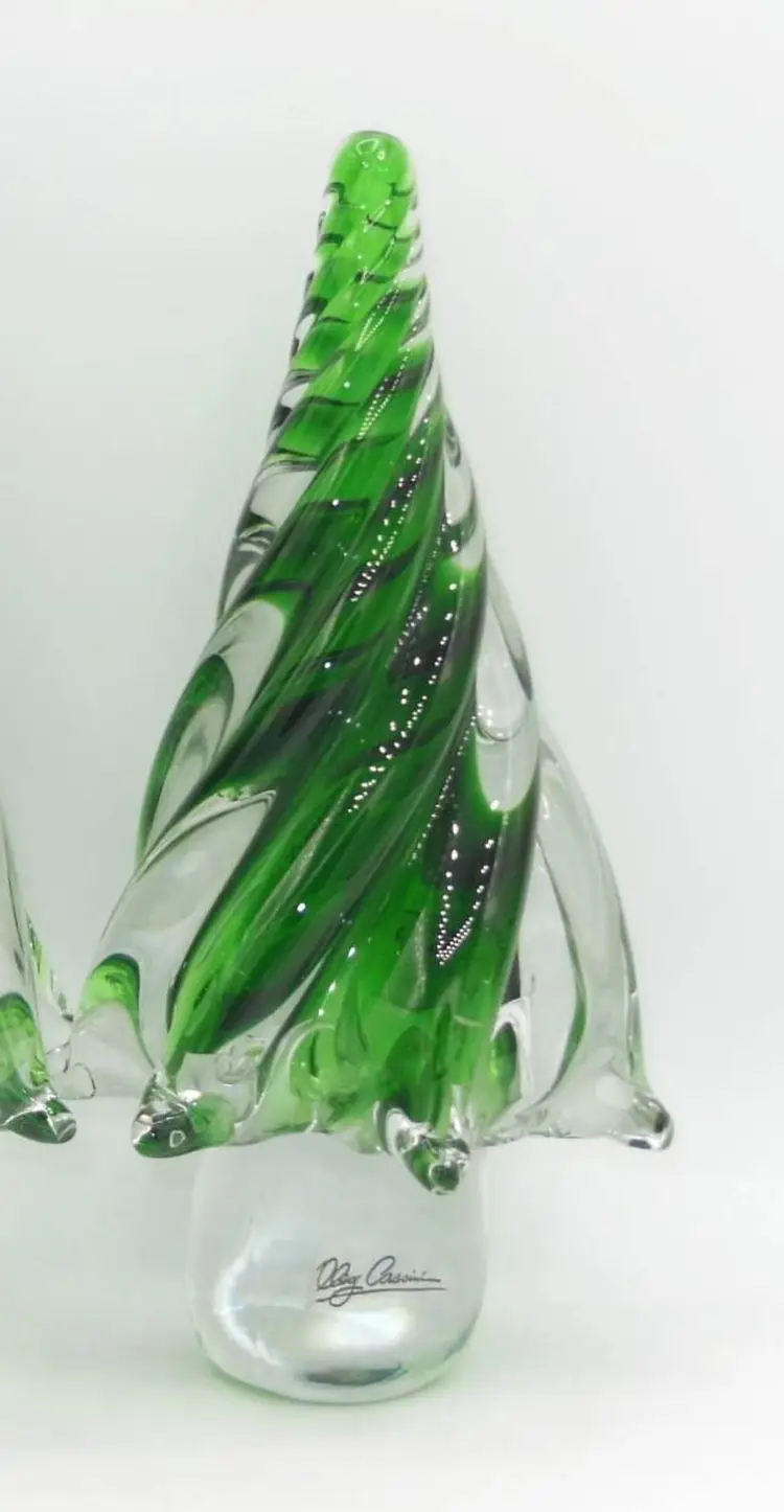 Vintage Oleg Cassini 8.25" Lead Crystal & Green Spiral Art Glass Christmas Tree