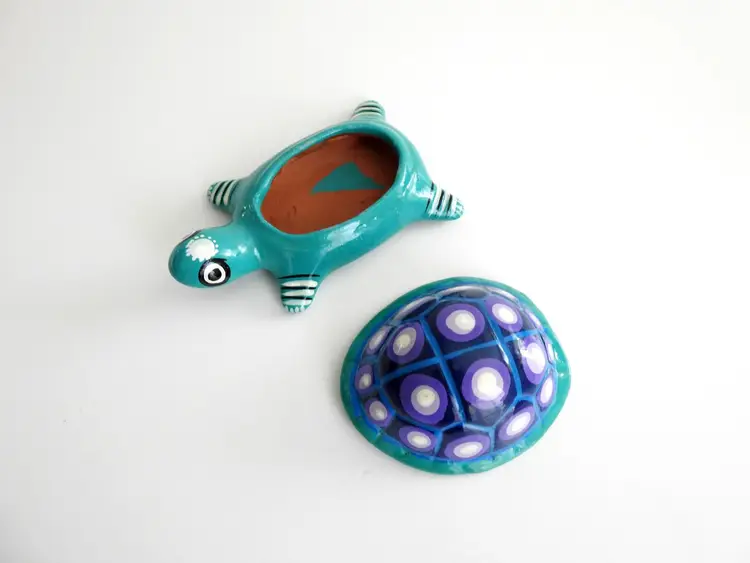 Terracotta Lidded Turtle Jewelry Box Trinket Box Curio Terrarium Keepsake Box