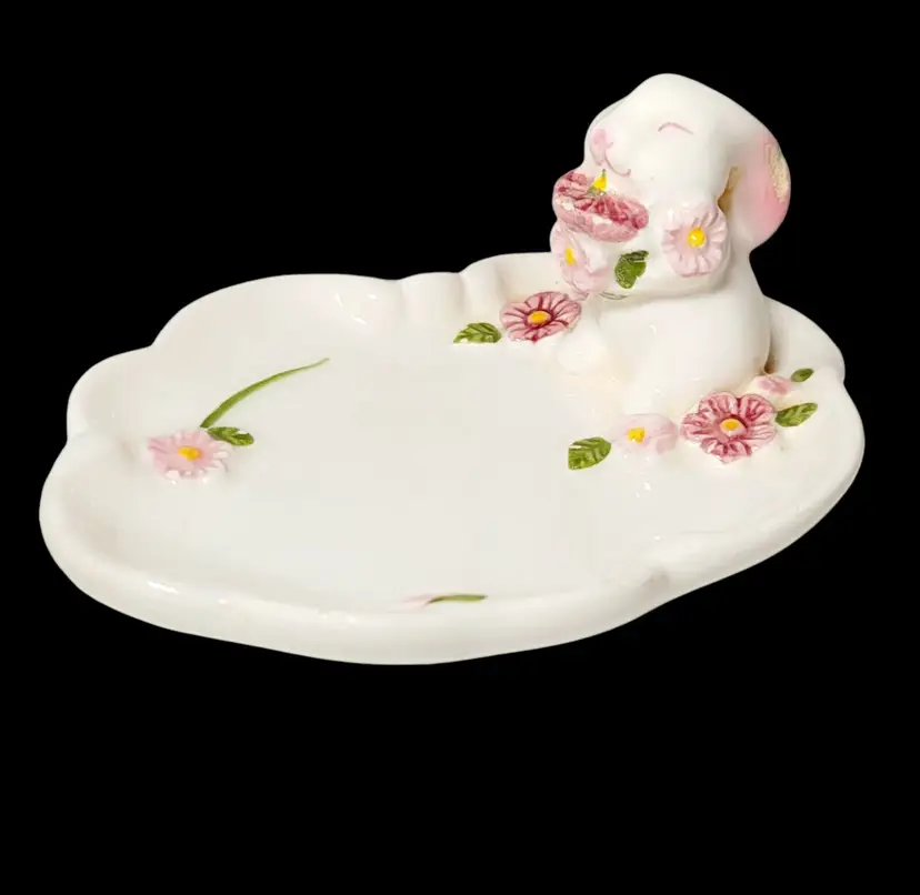 Vtg Bunny Rabbit Figurine Easter Décor Avon Candy Dish Trinket Dish 1985 READ