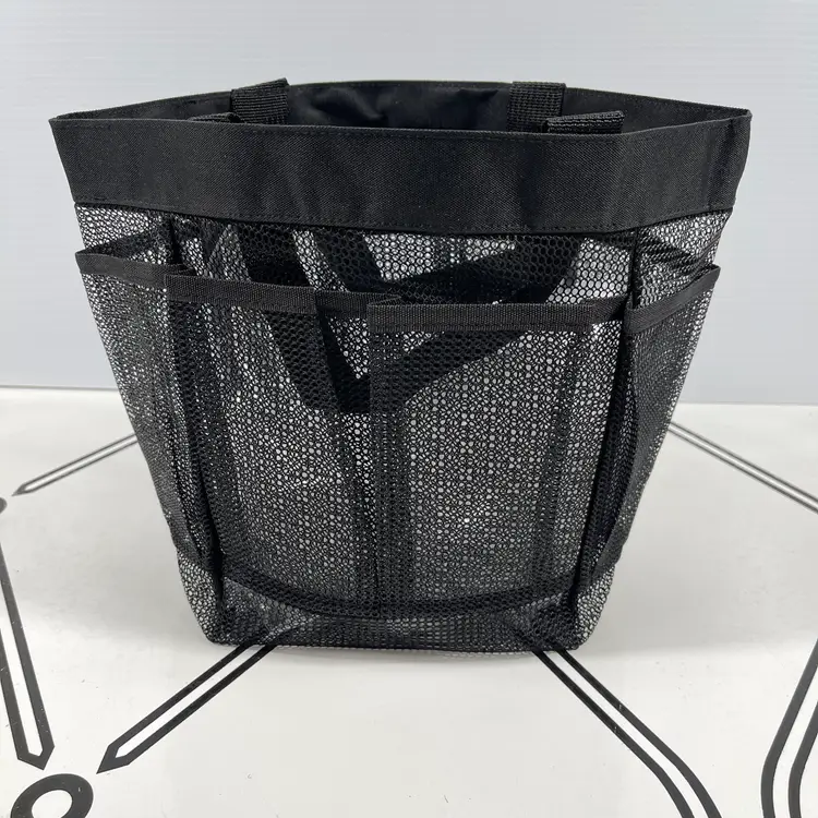 Black Mesh Tote Bag Organizer Beach Shower Garden Bag with Pockets