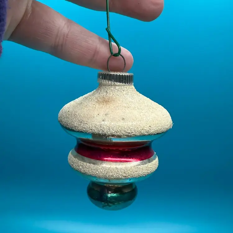 Vintage West Germany Glass UFO Bell Christmas Ornament Mica & Painted Striped #1