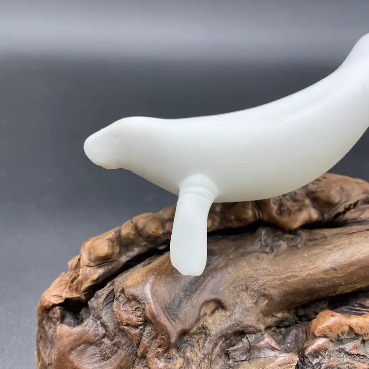 John Perry Manatee on Burl Wood Sculpture Ocean Marine Life Beach Decor Vintage Zoo